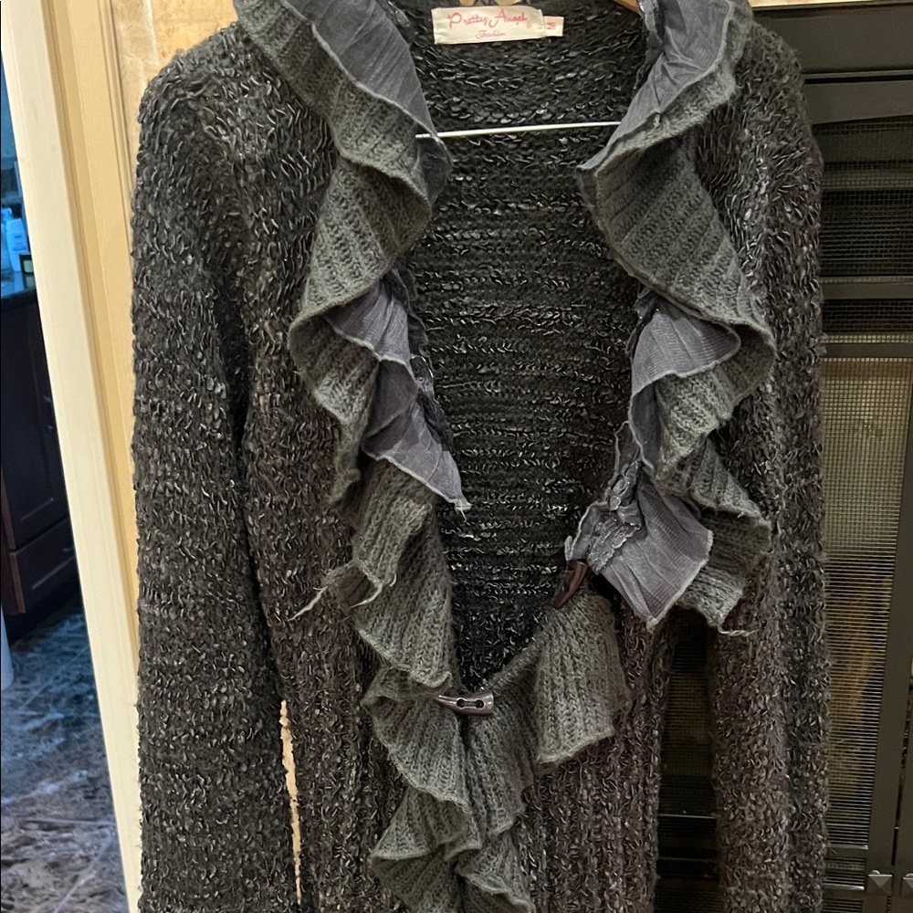 Pretty Angel Charcoal Ruffled Cardigan - Picture 2 of 4